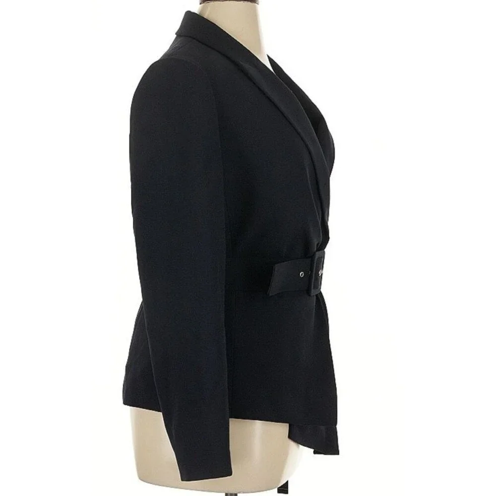 DESIGNER TAHARI ASL NAVY BLUE BELTED LONG SLEEVE BLAZER SIZE 14.R - Picture 3 of 16